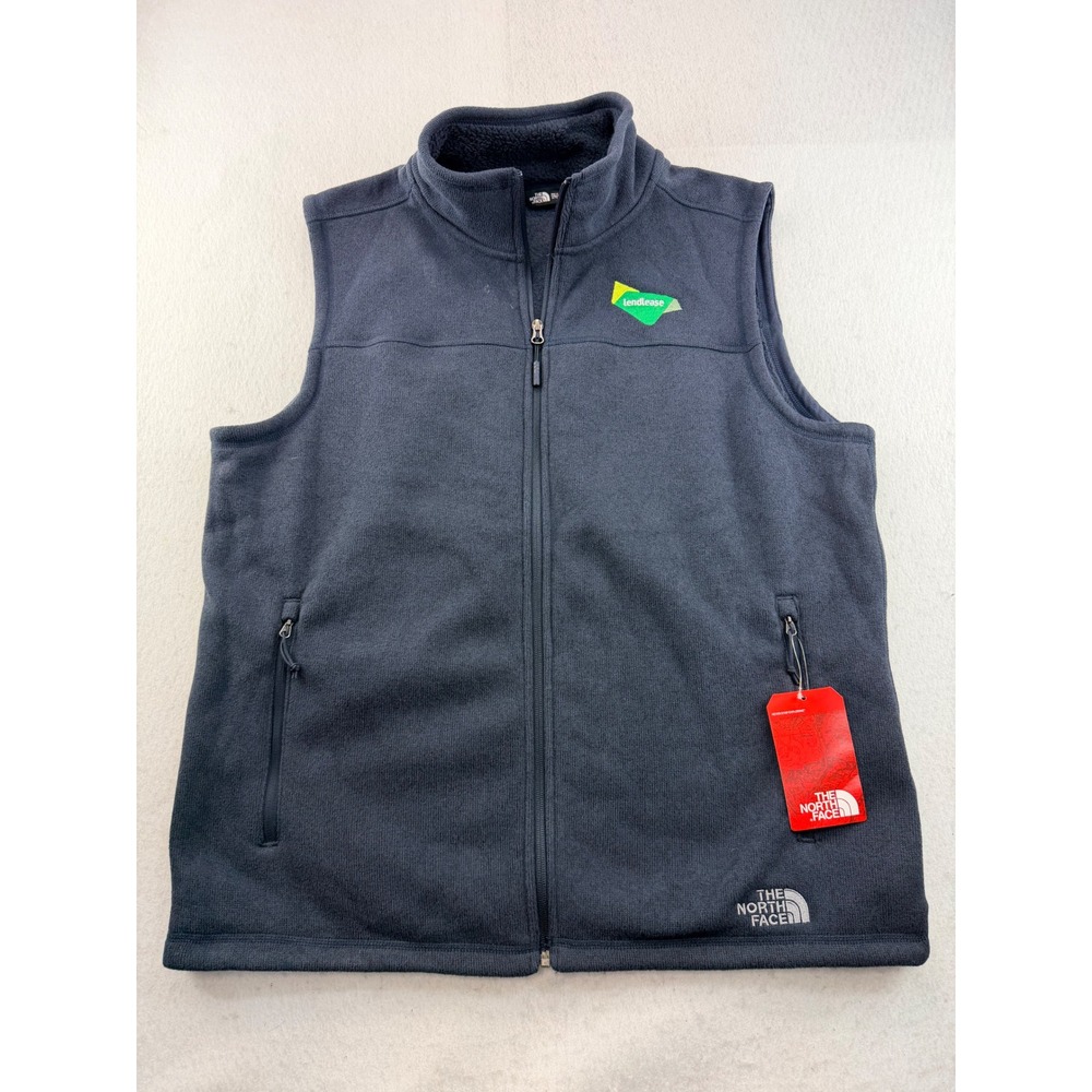 The North Face Sweater Fleece Vest Mens XL Blue Lendlease Logo NWT Full Zip